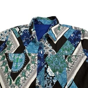 Vtg Western Showmanship Jacket Blue Turquoise Paisley Patchwork Small / Med AQH